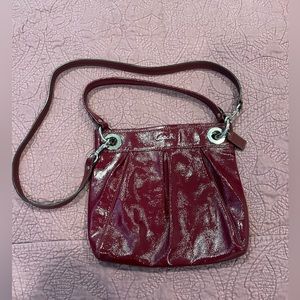 Coach Red Burgundy Coated Leather Crossbody Bag Purse